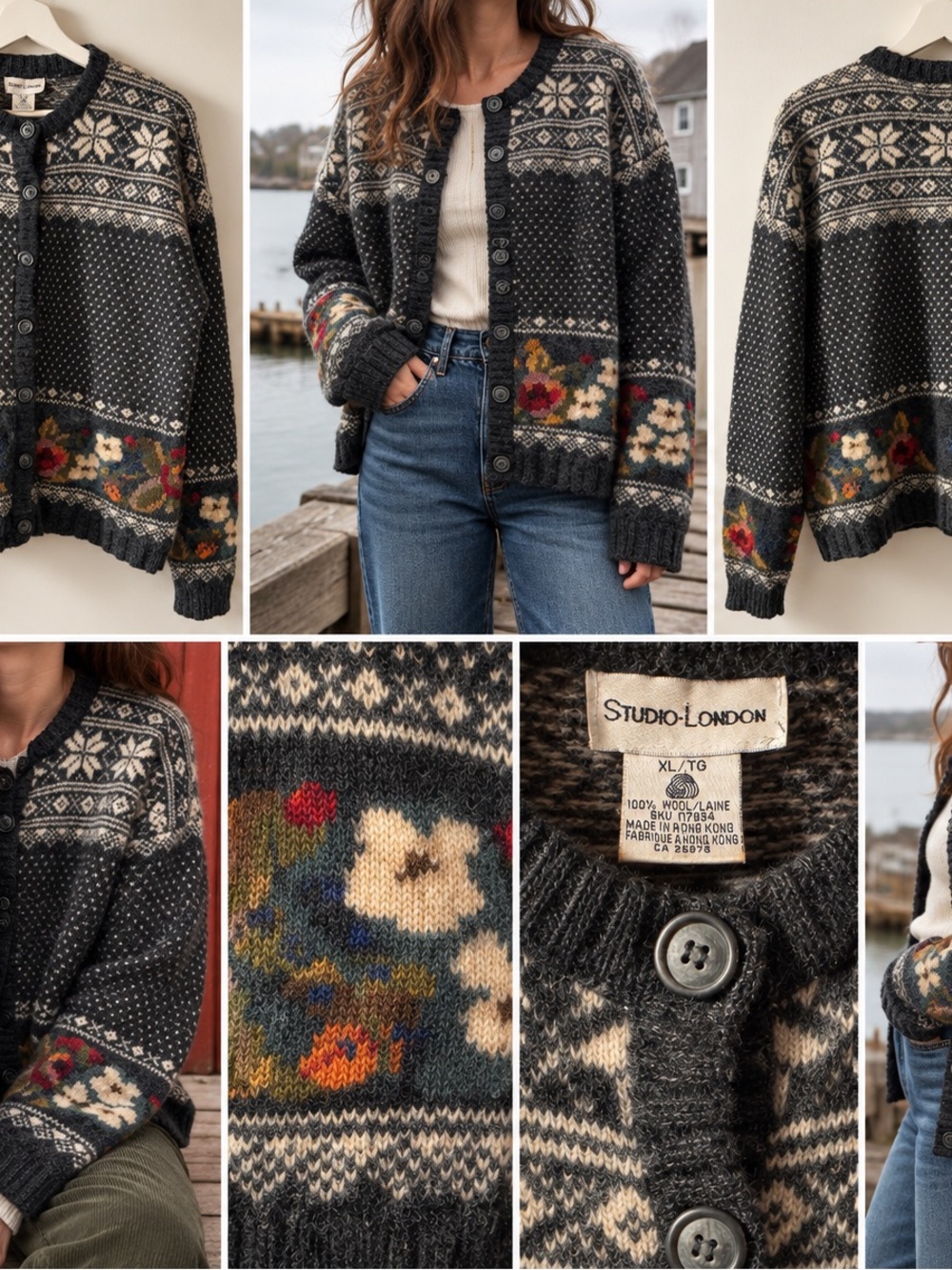 Vintage Studio London 100% Wool Fair Isle Cardigan XL